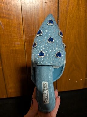 Cape Robbin Light Blue Denim Jeweled Pointed Mule